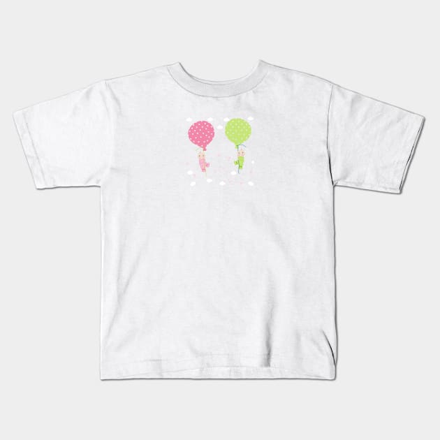 Twin baby arrival card with balloon Kids T-Shirt by GULSENGUNEL